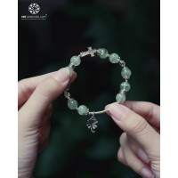 Chuỗi Mân Côi Ưu Linh Xanh 8mm Charm Bạc Thánh Giá Hợp Kim